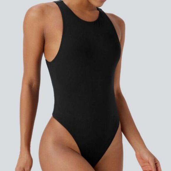 Halara Black Sleeveless Round Neck Thong Bodysuit Size Small - Picture 1 of 7